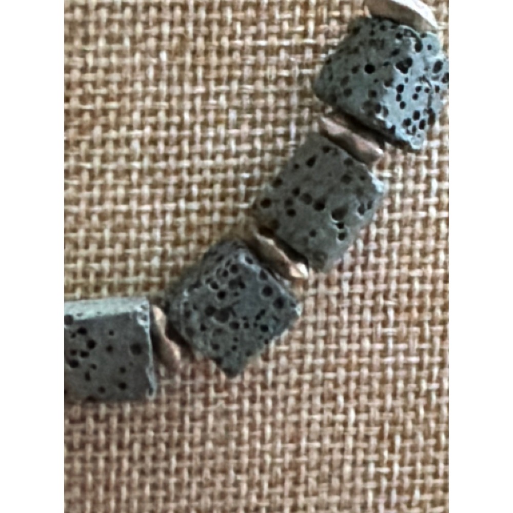 Grey Lava Rock Cube Bead Necklace Silver Tone Adjustable Extender Boho - Picture 3 of 6
